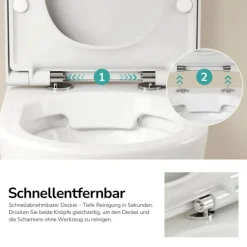 EMKE Wand-WC Set CT02 Tiefspüler ohne Spülrand D-Form glänzend Weiß mit WC-Sitz und Absenkautomatik