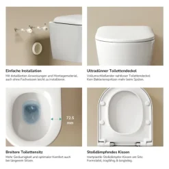 EMKE Wand-WC Set CT02 Tiefspüler ohne Spülrand D-Form glänzend Weiß mit WC-Sitz und Absenkautomatik