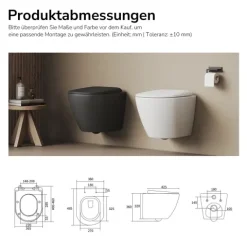 EMKE Wand-WC Set CT02 Tiefspüler ohne Spülrand D-Form schwarz matt mit WC-Sitz und Absenkautomatik