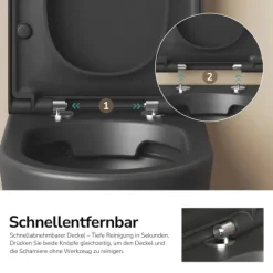 EMKE Wand-WC Set CT02 Tiefspüler ohne Spülrand D-Form schwarz matt mit WC-Sitz und Absenkautomatik