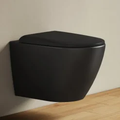 EMKE Wand-WC Set CT02 Tiefspüler ohne Spülrand D-Form schwarz matt mit WC-Sitz und Absenkautomatik