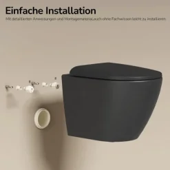 EMKE Wand-WC Set CT02 Tiefspüler ohne Spülrand D-Form schwarz matt mit WC-Sitz und Absenkautomatik