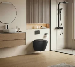 EMKE Wand-WC Set CT02 Tiefspüler ohne Spülrand D-Form schwarz matt mit WC-Sitz und Absenkautomatik