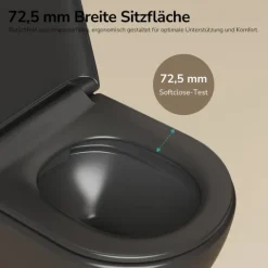 EMKE Wand-WC Set CT02 Tiefspüler ohne Spülrand D-Form schwarz matt mit WC-Sitz und Absenkautomatik