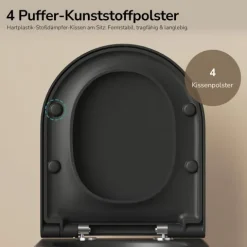 EMKE Wand-WC Set CT02 Tiefspüler ohne Spülrand D-Form schwarz matt mit WC-Sitz und Absenkautomatik