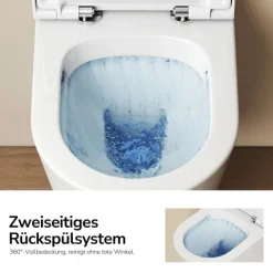EMKE Wand-WC Set CT01 Tiefspüler ohne Spülrand D-Form weiß glänzend mit WC-Sitz und Absenkautomatik
