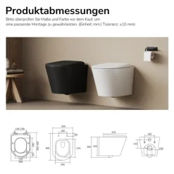 EMKE Wand-WC Set CT01 Tiefspüler ohne Spülrand D-Form weiß glänzend mit WC-Sitz und Absenkautomatik