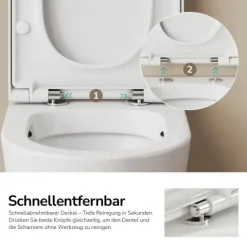 EMKE Wand-WC Set CT01 Tiefspüler ohne Spülrand D-Form weiß glänzend mit WC-Sitz und Absenkautomatik