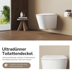 EMKE Wand-WC Set CT01 Tiefspüler ohne Spülrand D-Form weiß glänzend mit WC-Sitz und Absenkautomatik