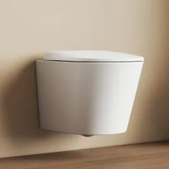 EMKE Wand-WC Set CT01 Tiefspüler ohne Spülrand D-Form weiß glänzend mit WC-Sitz und Absenkautomatik