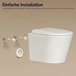 EMKE Wand-WC Set CT01 Tiefspüler ohne Spülrand D-Form weiß glänzend mit WC-Sitz und Absenkautomatik
