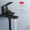EMKE Wannenarmatur Schwarz Matt, Einhebelmischer für Badewanne, Badewannenarmatur Wandmontage, G1/2 Anschluss