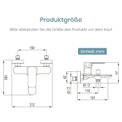 EMKE Wannenarmatur Schwarz Matt, Einhebelmischer für Badewanne, Badewannenarmatur Wandmontage, G1/2 Anschluss