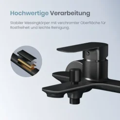 EMKE Wannenarmatur Schwarz Matt, Einhebelmischer für Badewanne, Badewannenarmatur Wandmontage, G1/2 Anschluss