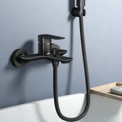 EMKE Wannenarmatur Schwarz Matt, Einhebelmischer für Badewanne, Badewannenarmatur Wandmontage, G1/2 Anschluss