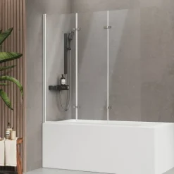 EMKE Badewannenaufsatz Faltbare 3-teilig 130 x 140 cm NANO-Beschichtung ESG Sicherheitsglas