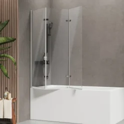 EMKE Badewannenaufsatz Faltbare 3-teilig 130 x 140 cm NANO-Beschichtung ESG Sicherheitsglas
