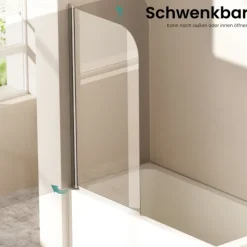 EMKE Badewannenaufsatz 90 x 140 cm, Duschwand für Badewanne, 6 mm ESG-Sicherheitsglas mit Nano-Beschichtung Chrom