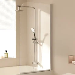 EMKE Badewannenaufsatz 90 x 140 cm, Duschwand für Badewanne, 6 mm ESG-Sicherheitsglas mit Nano-Beschichtung Chrom