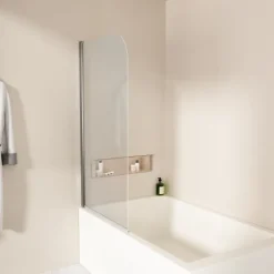 EMKE Badewannenaufsatz 90 x 140 cm, Duschwand für Badewanne, 6 mm ESG-Sicherheitsglas mit Nano-Beschichtung Chrom