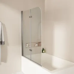 EMKE Badewannenaufsatz 110 x 140 cm 2-teilig Duschwand für Badewanne Faltbare mit Nano-Beschichtung 6mm ESG Glas Chrom