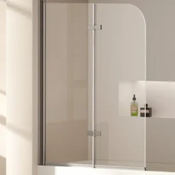 EMKE Badewannenaufsatz 110 x 140 cm 2-teilig Duschwand für Badewanne Faltbare mit Nano-Beschichtung 6mm ESG Glas Chrom