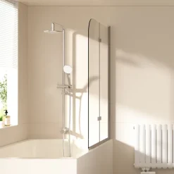 EMKE Badewannenaufsatz 110 x 140 cm 2-teilig Duschwand für Badewanne Faltbare mit Nano-Beschichtung 6mm ESG Glas Chrom