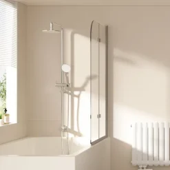 EMKE Badewannenaufsatz 100 x 140 cm 2-teilig Duschwand für Badewanne Faltbare mit Nano-Beschichtung 6 mm ESG Glas Chrom