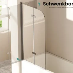 EMKE Badewannenaufsatz 100 x 140 cm 2-teilig Duschwand für Badewanne Faltbare mit Nano-Beschichtung 6 mm ESG Glas Chrom