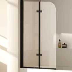 EMKE Badewannenaufsatz 110 x 140 cm 2-teilig Duschwand für Badewanne Faltbare mit Nano-Beschichtung 6mm ESG Glas Schwarz