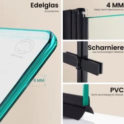 EMKE Badewannenaufsatz 110 x 140 cm 2-teilig Duschwand für Badewanne Faltbare mit Nano-Beschichtung 6mm ESG Glas Schwarz