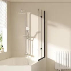 EMKE Badewannenaufsatz 110 x 140 cm 2-teilig Duschwand für Badewanne Faltbare mit Nano-Beschichtung 6mm ESG Glas Schwarz