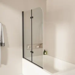 EMKE Badewannenaufsatz 110 x 140 cm 2-teilig Duschwand für Badewanne Faltbare mit Nano-Beschichtung 6mm ESG Glas Schwarz