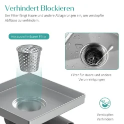 EMKE Bodenablauf quadratisch 152,5 x 152,5 mm 2-in-1 befliesbar inkl. Siphon chrom