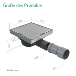 EMKE Bodenablauf quadratisch 152,5 x 152,5 mm 2-in-1 befliesbar inkl. Siphon chrom