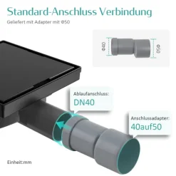 EMKE Bodenablauf quadratisch 152,5 x 152,5 mm 2-in-1 befliesbar inkl. Siphon schwarz matt