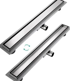 EMKE Duschrinne 70 cm, gebürsteter Edelstahl, Komplettset mit Geruchsverschluss und Haarsieb, befliesbarer Bodenablauf, doppelseitiger Randablauf, korrosionsbeständig, für Badezimmer