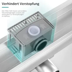 EMKE Duschrinne Edelstahl 60 cm Komplettset, befliesbar, mit Geruchsstop, Haarsieb und Siphon, doppelseitiger Bodenablauf für Badezimmer