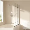 EMKE Duschwand für Badewanne Schwarz 130 x 140 cm 3-teilig Badewannenaufsatz Faltbare 6 mm ESG Sicherheitsglas NANO-Beschichtung