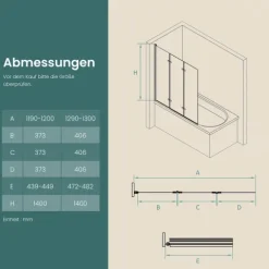 EMKE Duschwand für Badewanne 3-teilig 130 x 140 cm Badewannenaufsatz Faltbare 6 mm ESG Sicherheitsglas NANO-Beschichtung