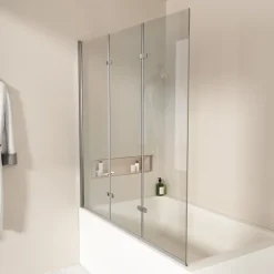 EMKE Duschwand für Badewanne 3-teilig 130 x 140 cm Badewannenaufsatz Faltbare 6 mm ESG Sicherheitsglas NANO-Beschichtung