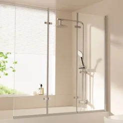 EMKE Duschwand für Badewanne 3-teilig 130 x 140 cm Badewannenaufsatz Faltbare 6 mm ESG Sicherheitsglas NANO-Beschichtung