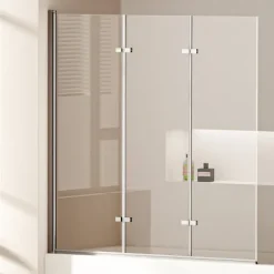 EMKE Duschwand für Badewanne 3-teilig 130 x 140 cm Badewannenaufsatz Faltbare 6 mm ESG Sicherheitsglas NANO-Beschichtung