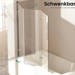 EMKE Duschwand für Badewanne 3-teilig 130 x 140 cm Badewannenaufsatz Faltbare 6 mm ESG Sicherheitsglas NANO-Beschichtung