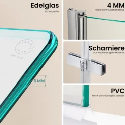 EMKE Duschwand für Badewanne 3-teilig 120 x 140 cm Badewannenaufsatz 6 mm ESG Sicherheitsglas mit Nano-Beschichtung