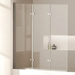 EMKE Duschwand für Badewanne 3-teilig 120 x 140 cm Badewannenaufsatz 6 mm ESG Sicherheitsglas mit Nano-Beschichtung
