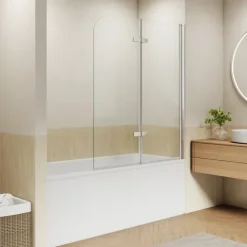 EMKE Duschwand für Badewanne 120 x 140 cm 2-teilig Badewannenaufsatz Faltbare mit Nano-Beschichtung 6mm ESG Glas Chrom