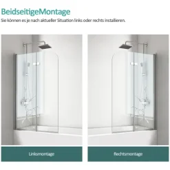 EMKE Duschwand für Badewanne 120 x 140 cm 2-teilig Badewannenaufsatz Faltbare mit Nano-Beschichtung 6mm ESG Glas Chrom