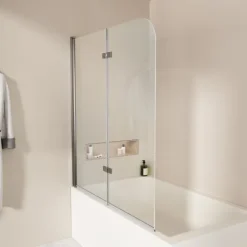 EMKE Duschwand für Badewanne 120 x 140 cm 2-teilig Badewannenaufsatz Faltbare mit Nano-Beschichtung 6mm ESG Glas Chrom