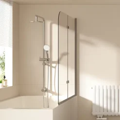 EMKE Duschwand für Badewanne 120 x 140 cm 2-teilig Badewannenaufsatz Faltbare mit Nano-Beschichtung 6mm ESG Glas Chrom